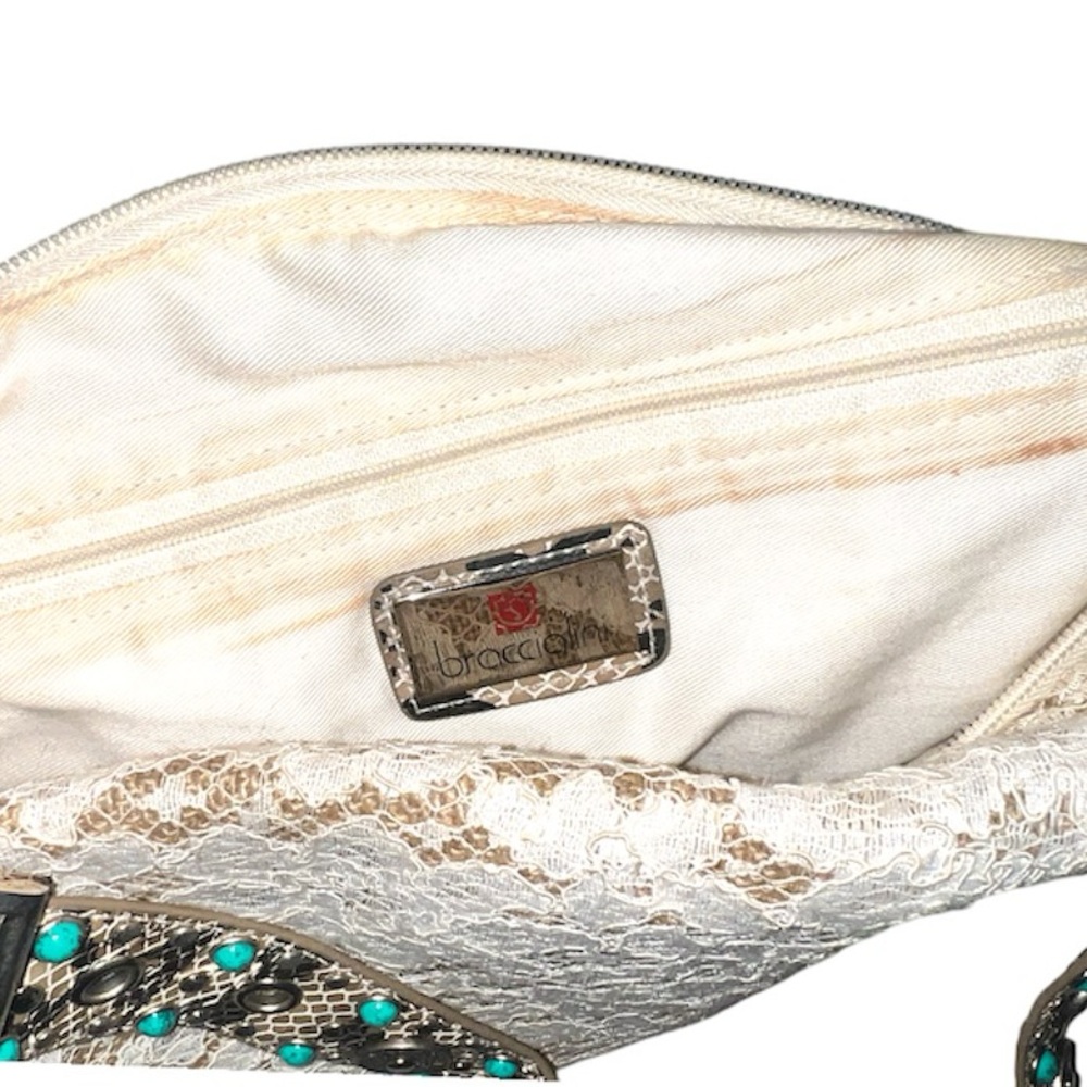 𝐁𝐑𝐀𝐂𝐂𝐈𝐀𝐋𝐈𝐍𝐈 | VINTAGE WHITE LACE AND PYTHON LEATHER SHOULDER BAG - Picture 9 of 14